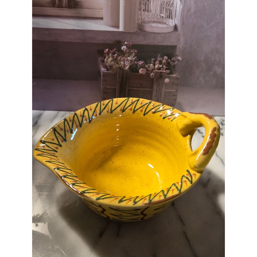 Foreside Yellow Ceramic Batter Bowl with Spout and Handle Zig Zag Pattern